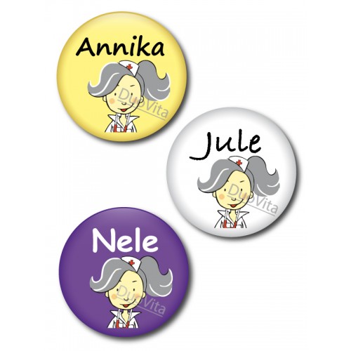 Button Krankenschwester Grau Haar